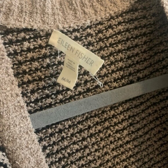 EILEEN Fisher Classic Boucle Stripe Cardi, Taupe/Black Stripe ,Size Medi… - Picture 6 of 8